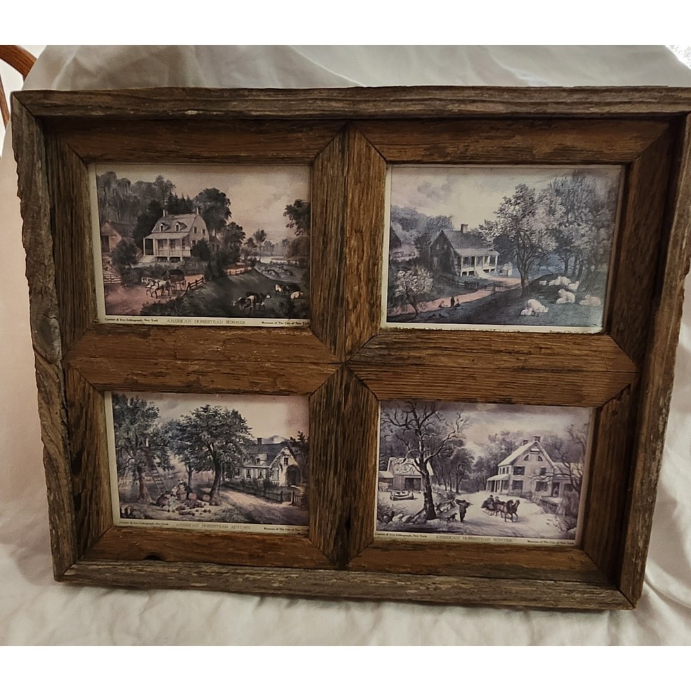 Currier And Ives 4 Seasons Framed‎ Prints Rustic Wood